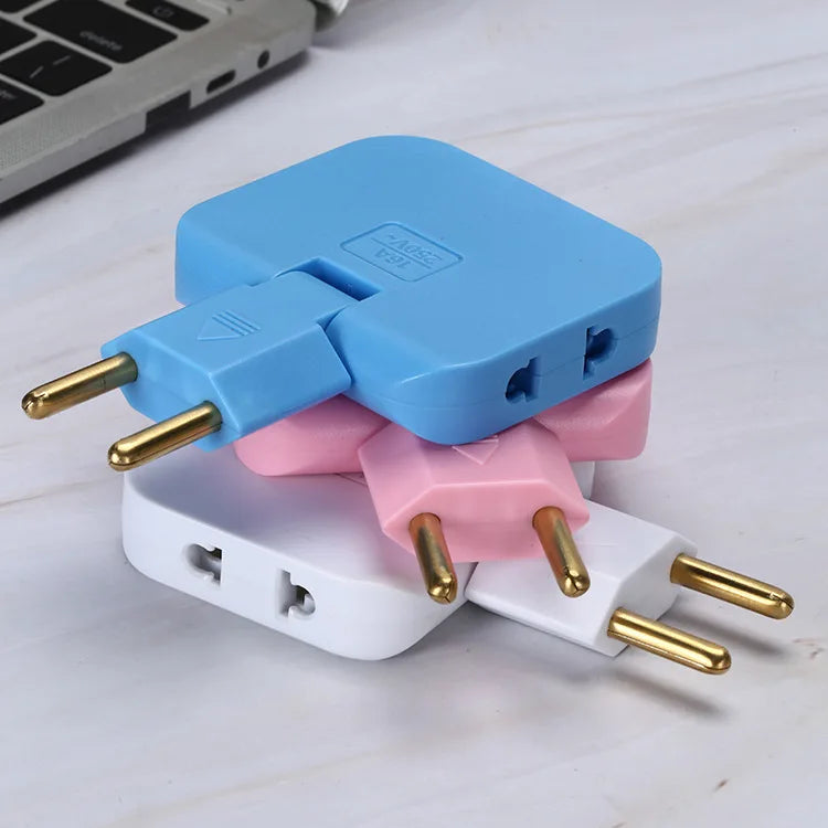 Adaptador de enchufe europeo 3 en 1: minitomacorriente giratorio de 180° (convertidor de EE. UU. a UE)