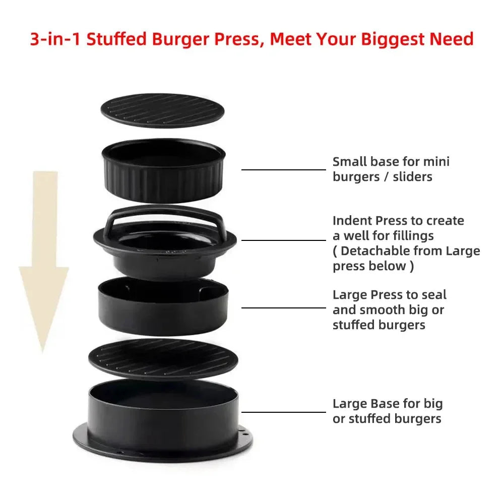 Molde antiadherente 3 en 1 para prensar hamburguesas: hamburguesas perfectas