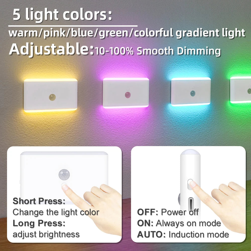 Luz nocturna LED con sensor de movimiento: lámpara regulable a pilas para escaleras, dormitorios y más.