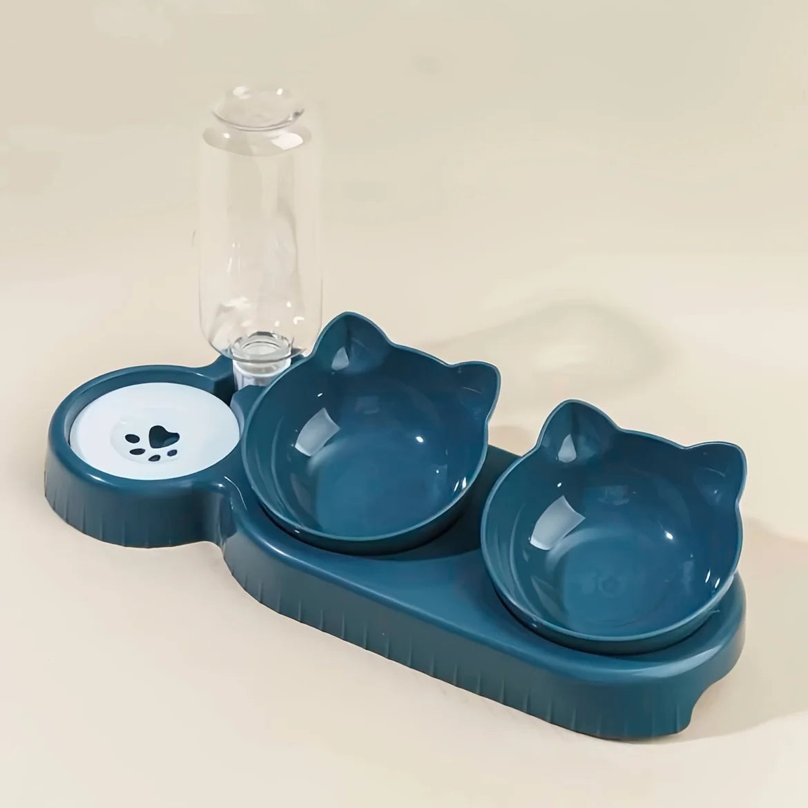 Comedero 3 en 1 para gatos: diseño de orejas inclinadas con dispensador de agua por gravedad para proteger el cuello.