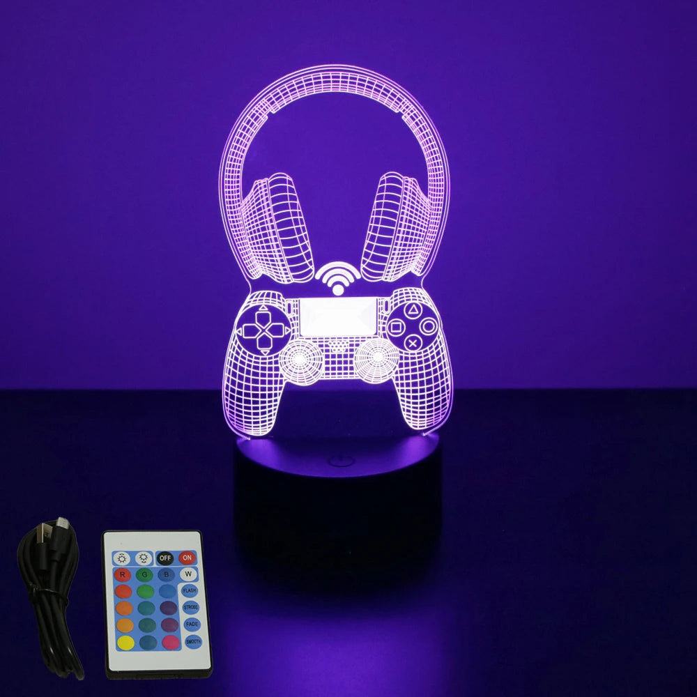 Lámpara LED 3D de neón para gamers: luz nocturna RGB para juegos, dormitorio o decoración de escritorio.