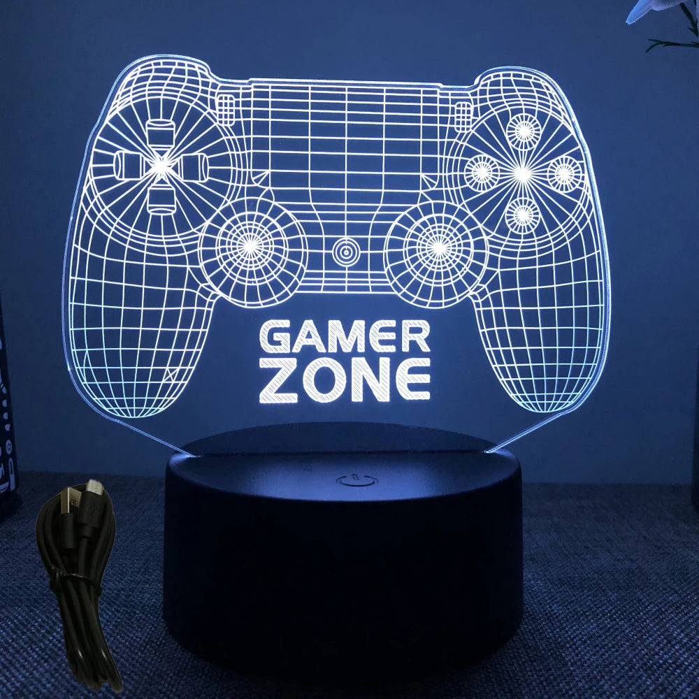 Lámpara LED 3D de neón para gamers: luz nocturna RGB para juegos, dormitorio o decoración de escritorio.
