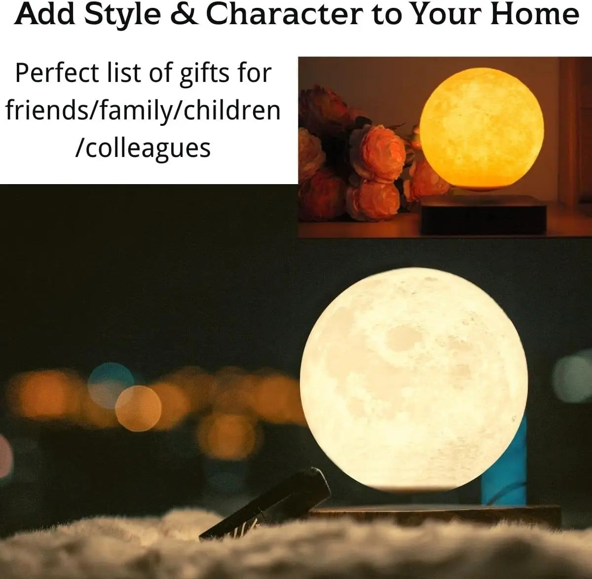 Lámpara de luna flotante magnética: luz nocturna LED de 3 colores para el hogar y la oficina