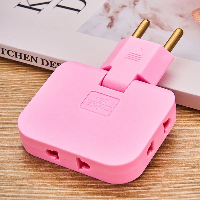 Adaptador de enchufe europeo 3 en 1: minitomacorriente giratorio de 180° (convertidor de EE. UU. a UE)
