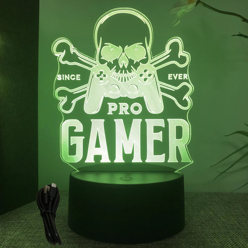 Lámpara LED 3D de neón para gamers: luz nocturna RGB para juegos, dormitorio o decoración de escritorio.