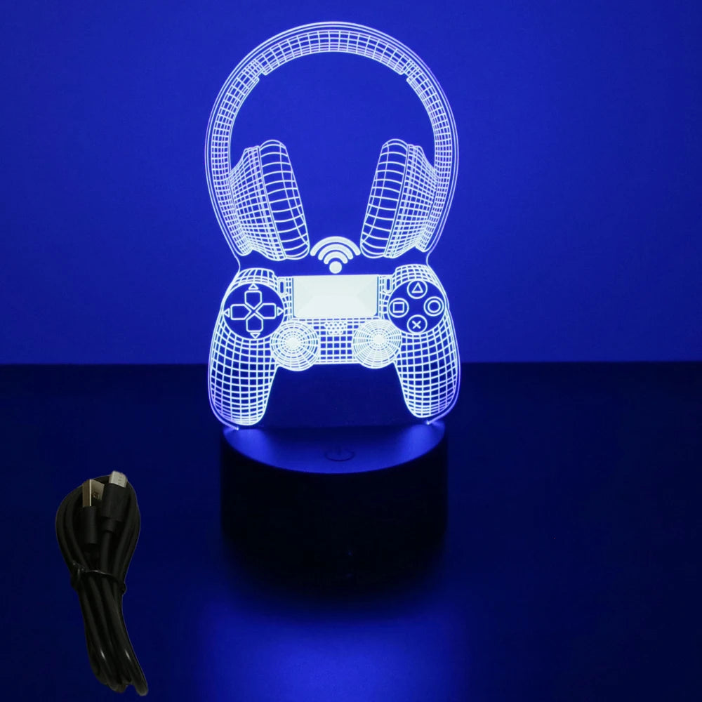Lámpara LED 3D de neón para gamers: luz nocturna RGB para juegos, dormitorio o decoración de escritorio.