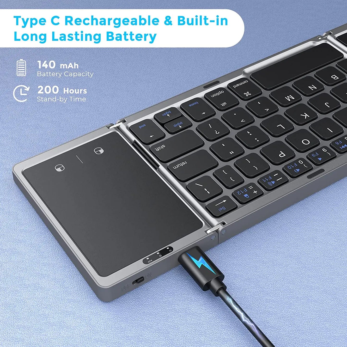 Teclado Bluetooth plegable Seenda: inalámbrico, recargable y portátil para PC, Mac, iOS, Android y Windows.