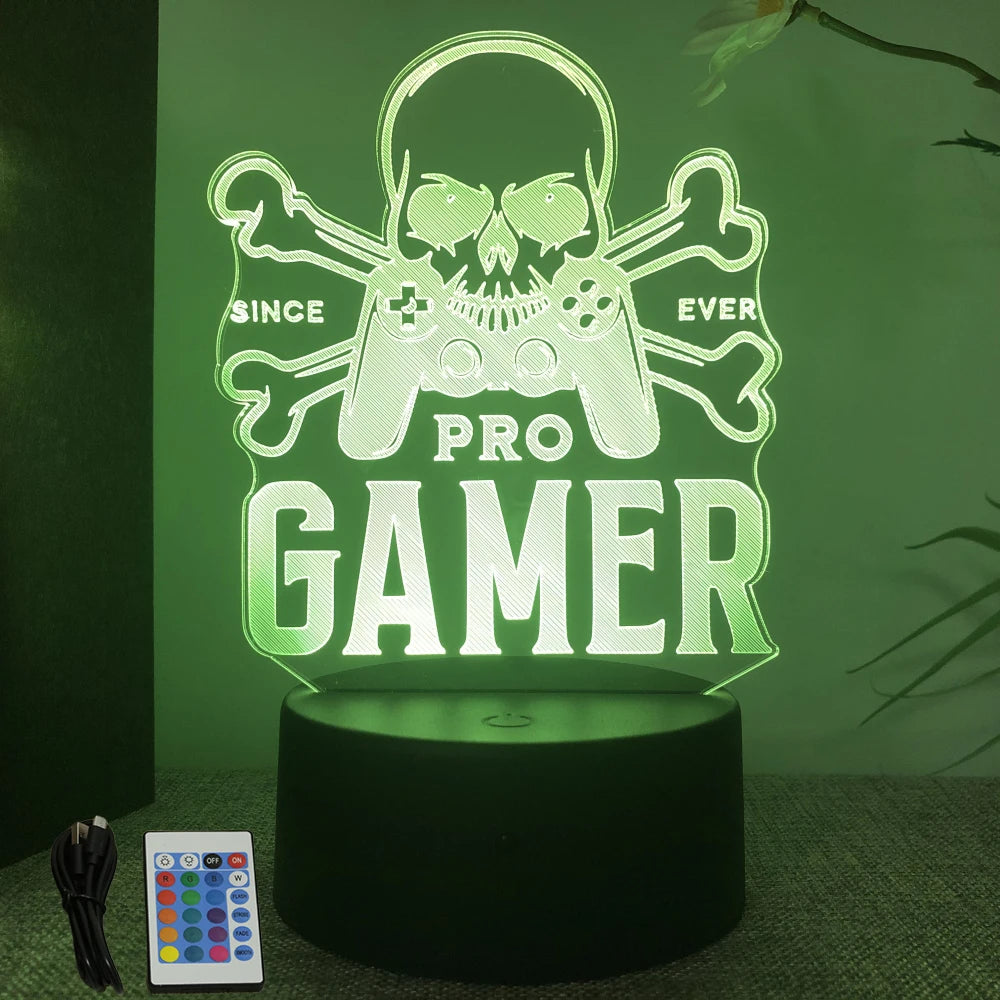 Lámpara LED 3D de neón para gamers: luz nocturna RGB para juegos, dormitorio o decoración de escritorio.