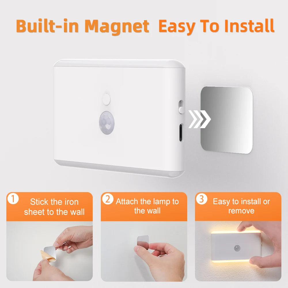 Luz nocturna LED con sensor de movimiento: lámpara regulable a pilas para escaleras, dormitorios y más.