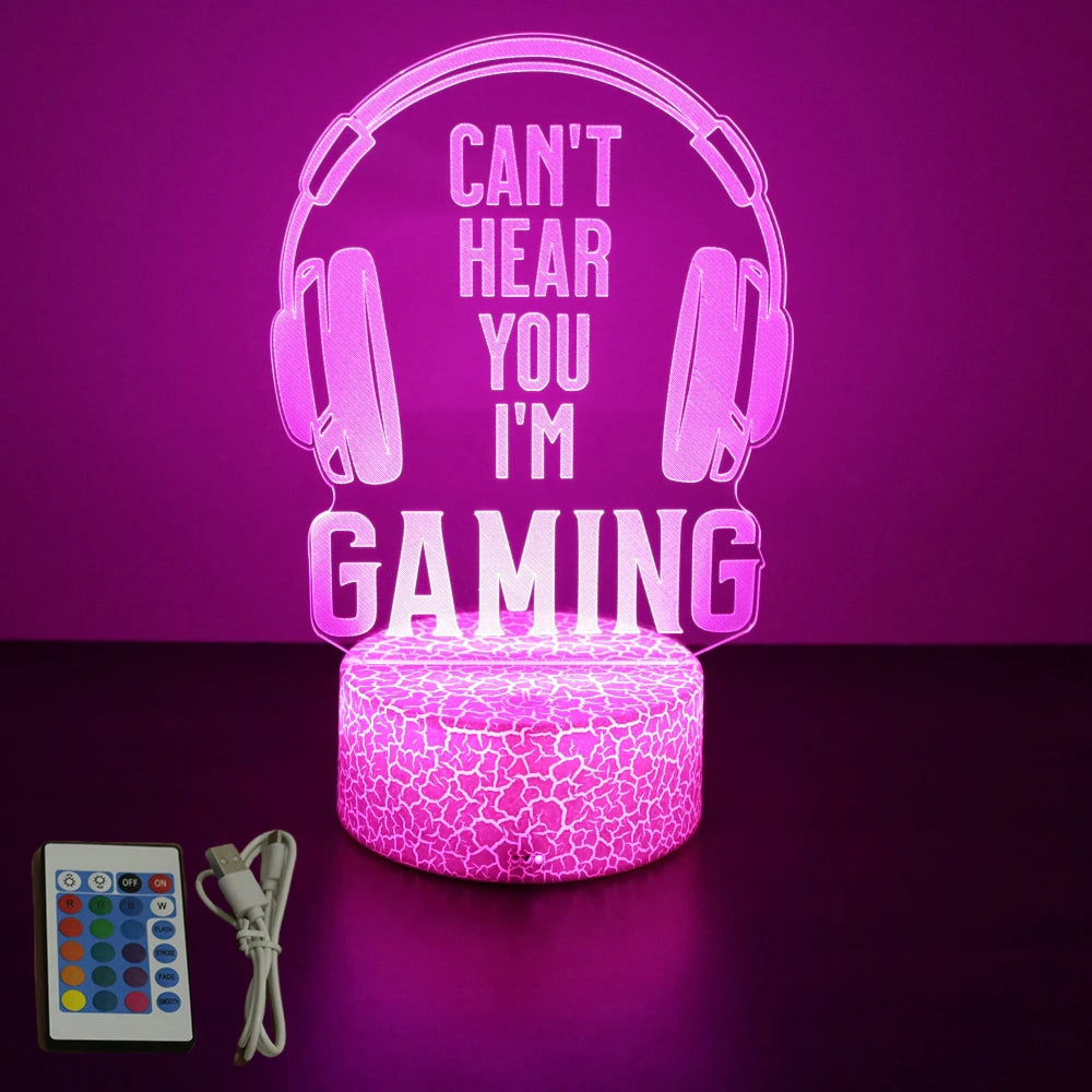 Lámpara LED 3D de neón para gamers: luz nocturna RGB para juegos, dormitorio o decoración de escritorio.