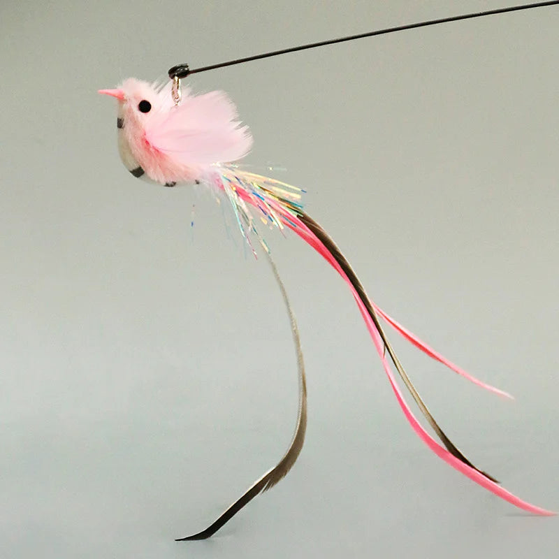 Juguete interactivo de caza para gatos: varita de plumas con campana y ventosa