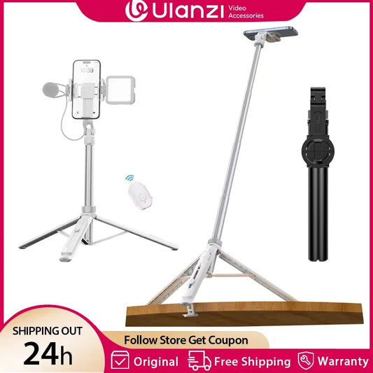 1.44M Overhead Selfie Stick Tripod – Magnetic Phone Mount & Wireless Remote