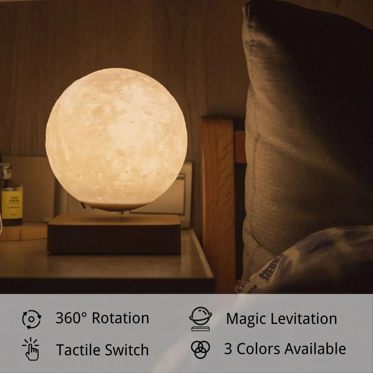 Lámpara de luna flotante magnética: luz nocturna LED de 3 colores para el hogar y la oficina