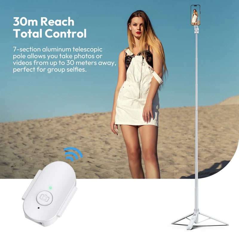 Trípode para selfies de 1,44 m con soporte magnético para teléfono y control remoto inalámbrico