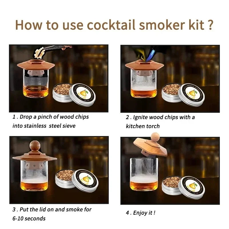 Kit de tapa para ahumador de whisky: tapa de madera para ahumar cócteles, vinos y creaciones de bar