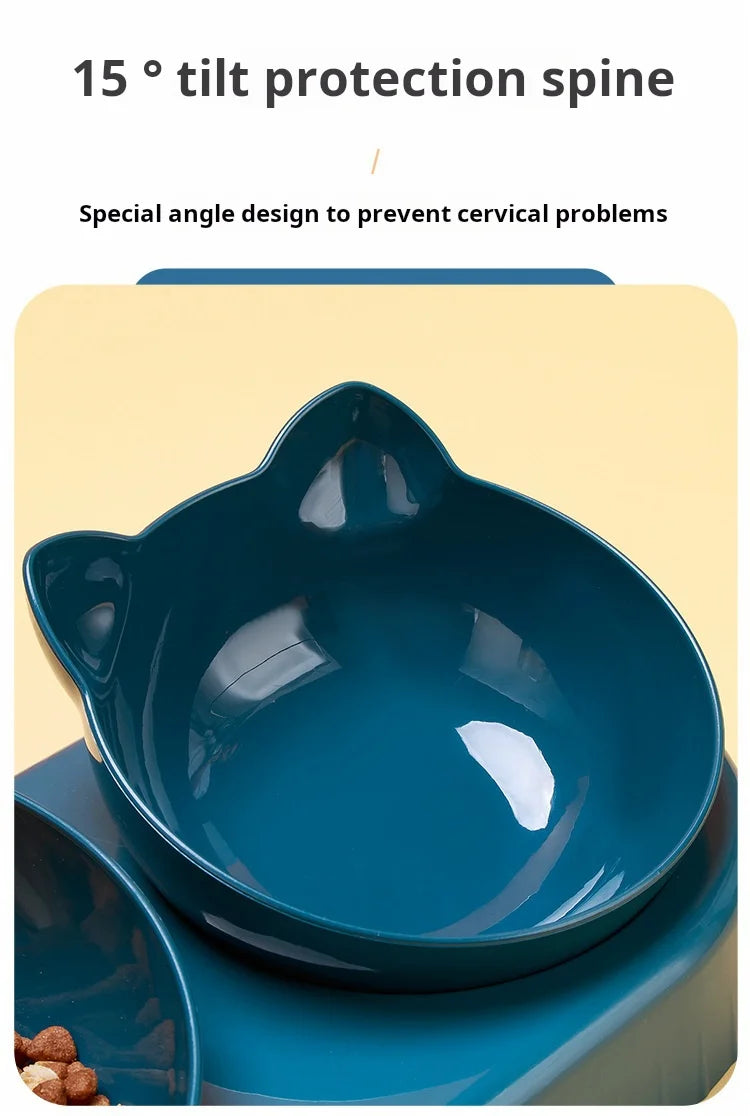 Comedero 3 en 1 para gatos: diseño de orejas inclinadas con dispensador de agua por gravedad para proteger el cuello.