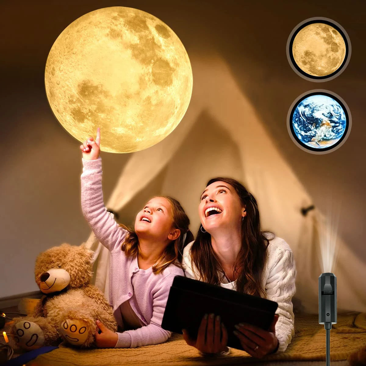 Luz de ambiente con proyección de luna y tierra para techo con USB