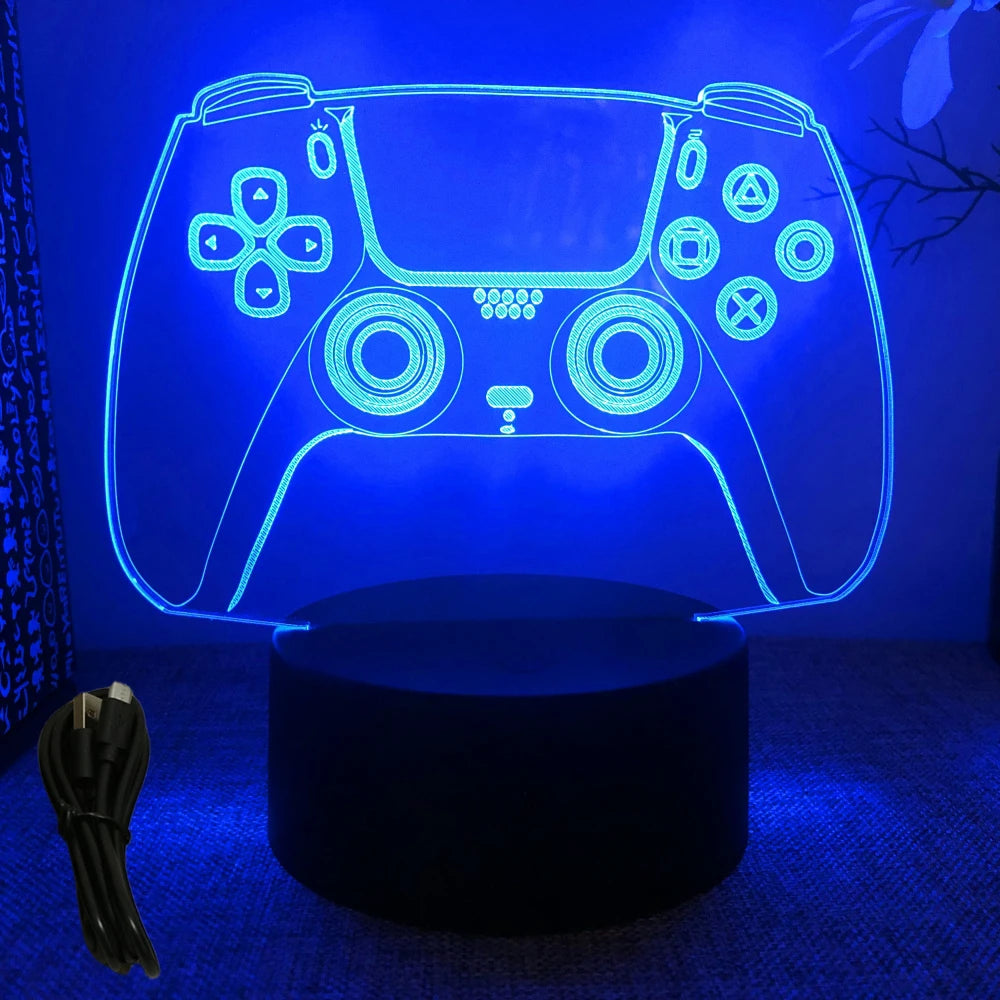 Lámpara LED 3D de neón para gamers: luz nocturna RGB para juegos, dormitorio o decoración de escritorio.