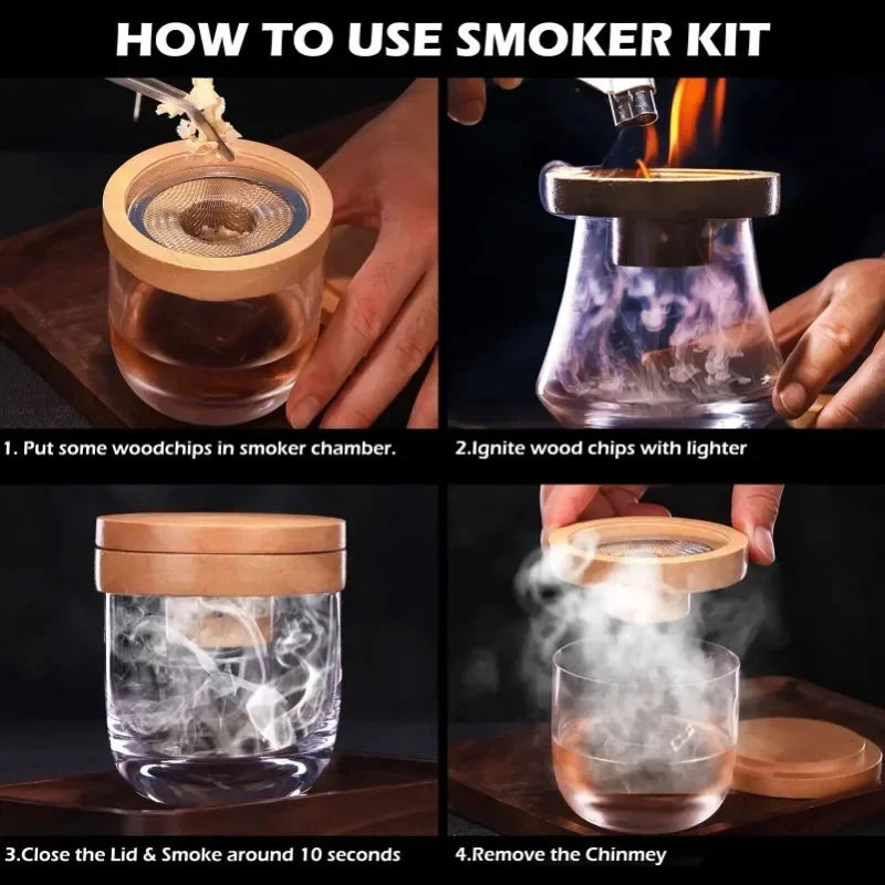 Kit de tapa para ahumador de whisky: tapa de madera para ahumar cócteles, vinos y creaciones de bar
