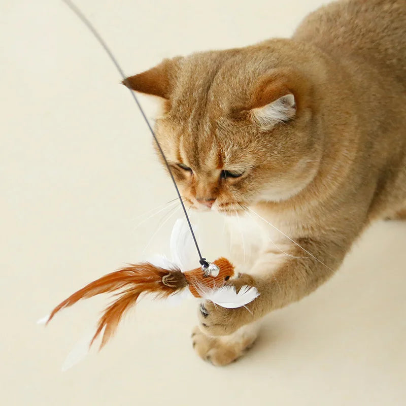 Juguete interactivo de caza para gatos: varita de plumas con campana y ventosa
