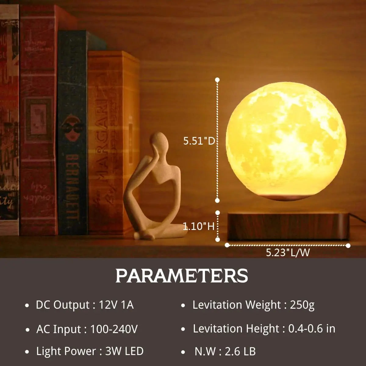 Lámpara de luna flotante magnética: luz nocturna LED de 3 colores para el hogar y la oficina