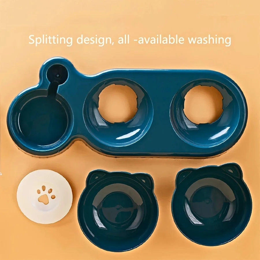 Comedero 3 en 1 para gatos: diseño de orejas inclinadas con dispensador de agua por gravedad para proteger el cuello.