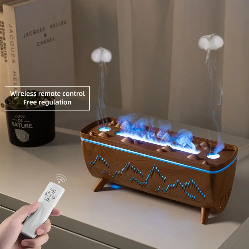Difusor de aroma de doble boquilla Flame Glow: humidificador de aceites esenciales con efecto medusa