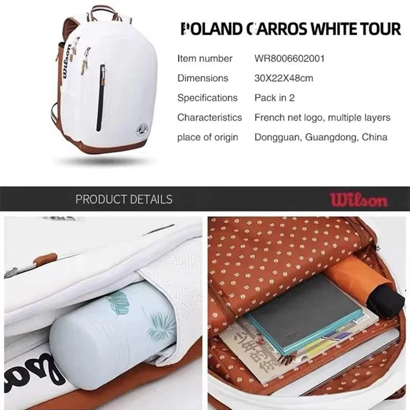Mochila de tenis Wilson – Capacidad para 2 raquetas | Edición Roland Garros | Bolsa de tenis unisex