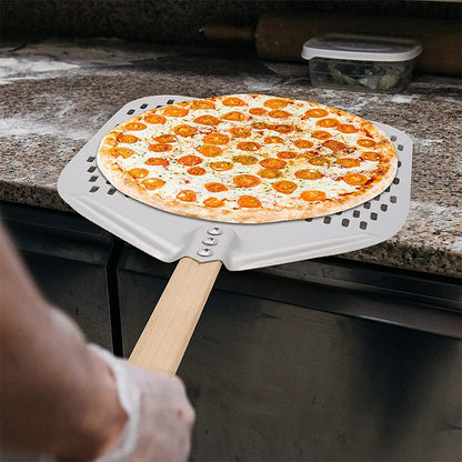 Pala de pizza antiadherente de aluminio con agujeros y mango desmontable