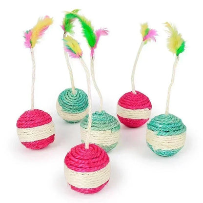 Juguete de plumas de sisal para gatos: pelota de entrenamiento interactiva para gatitos y mascotas