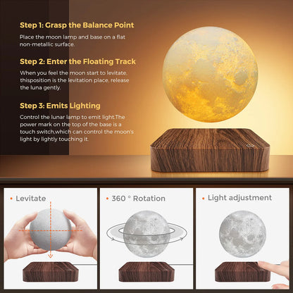 Lámpara de luna flotante magnética: luz nocturna LED de 3 colores para el hogar y la oficina