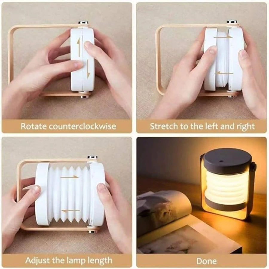 Creative Foldable LED Night Lamp – Portable Wood Handle Lantern & USB Rechargeable