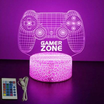 Lámpara LED 3D de neón para gamers: luz nocturna RGB para juegos, dormitorio o decoración de escritorio.