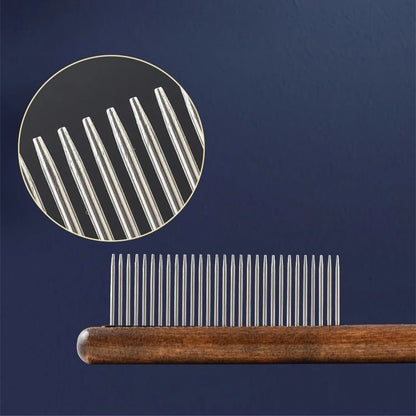 Herramienta de acero inoxidable para el cuidado y la muda de pelo de mascotas - Mango de madera