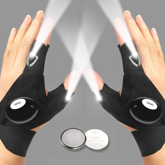 Guantes LED impermeables de medio dedo para iluminación manos libres