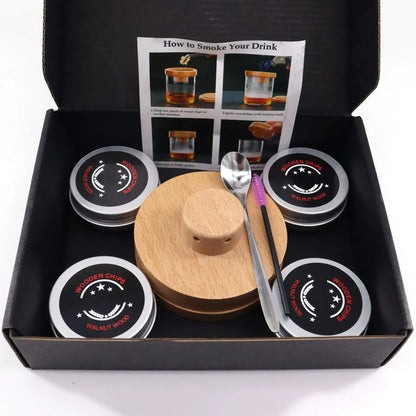 Kit de tapa para ahumador de whisky: tapa de madera para ahumar cócteles, vinos y creaciones de bar