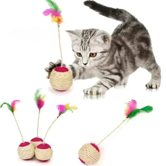 Juguete de plumas de sisal para gatos: pelota de entrenamiento interactiva para gatitos y mascotas