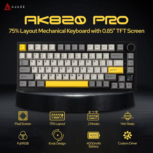 Teclado mecánico para juegos: inalámbrico/Bluetooth 5.1/USB-C, intercambiable en caliente, control de perilla, montaje con junta