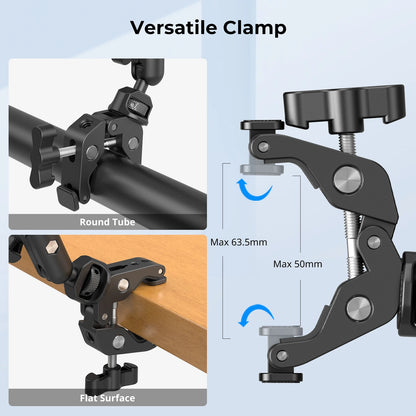 Trípode ajustable y soporte de brazo para teléfonos, cámaras web y cámaras de acción