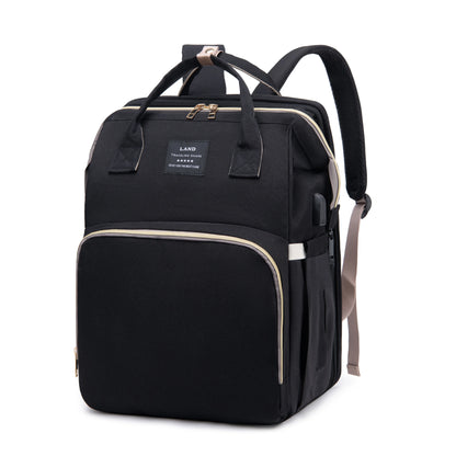 Bolsa de viaje todo en uno para mamá con cuna y almacenamiento de artículos esenciales para bebé