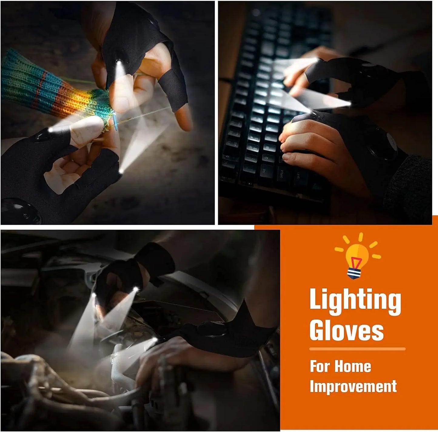 Guantes LED impermeables de medio dedo para iluminación manos libres
