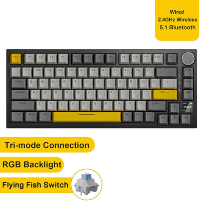 Teclado mecánico para juegos: inalámbrico/Bluetooth 5.1/USB-C, intercambiable en caliente, control de perilla, montaje con junta