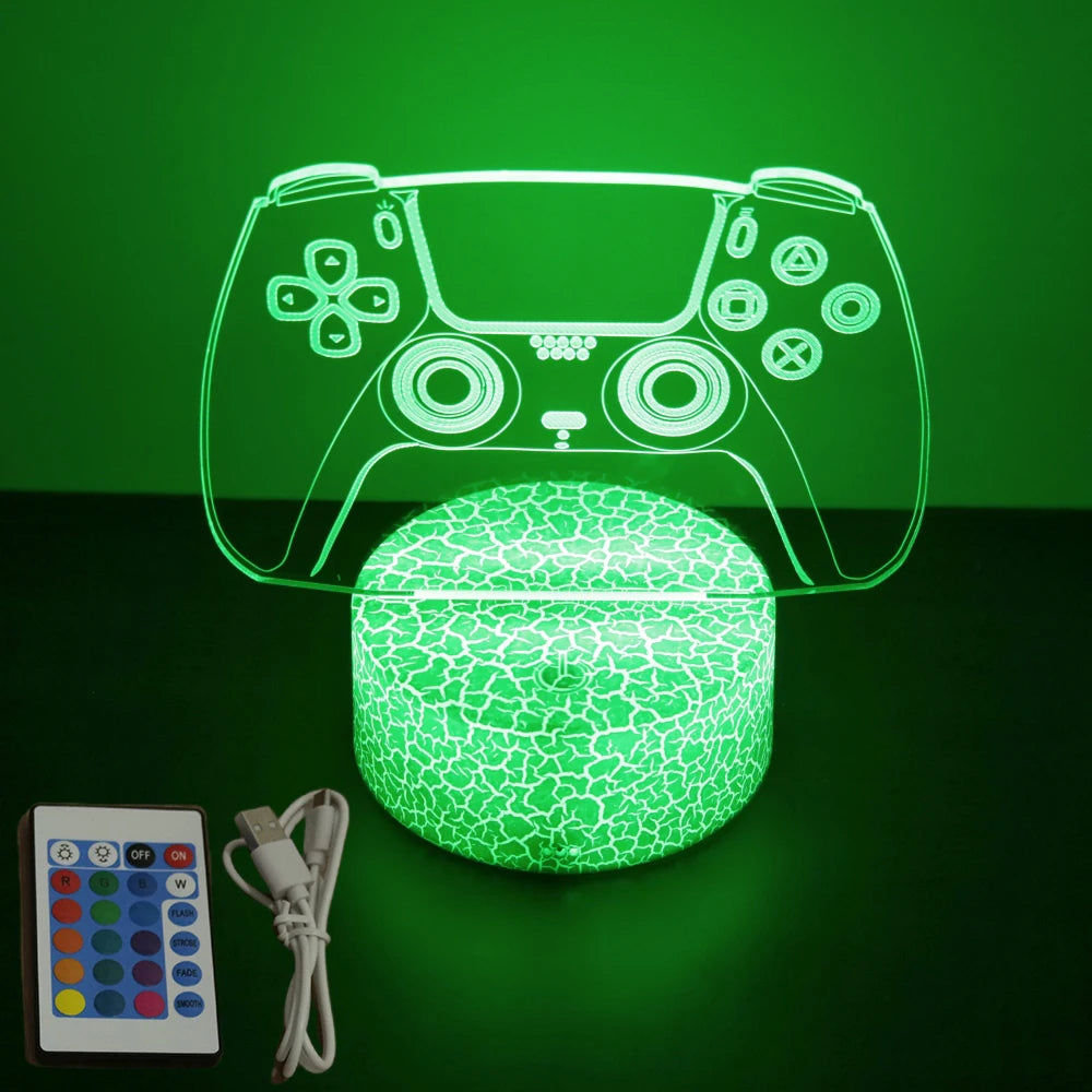 Lámpara LED 3D de neón para gamers: luz nocturna RGB para juegos, dormitorio o decoración de escritorio.