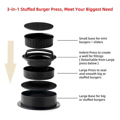 Molde antiadherente 3 en 1 para prensar hamburguesas: hamburguesas perfectas 