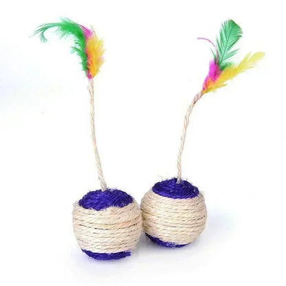 Juguete de plumas de sisal para gatos: pelota de entrenamiento interactiva para gatitos y mascotas