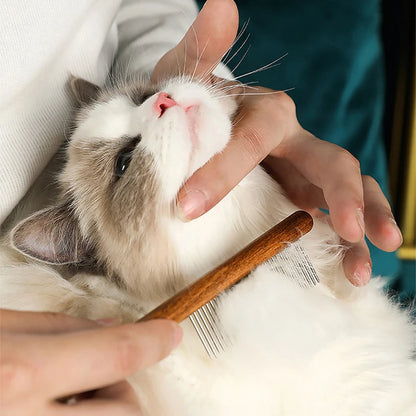 Herramienta de acero inoxidable para el cuidado y la muda de pelo de mascotas - Mango de madera