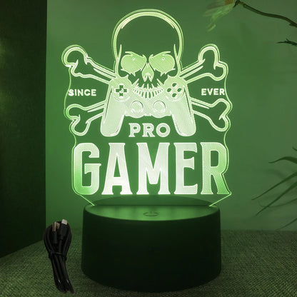 Lámpara LED 3D de neón para gamers: luz nocturna RGB para juegos, dormitorio o decoración de escritorio.
