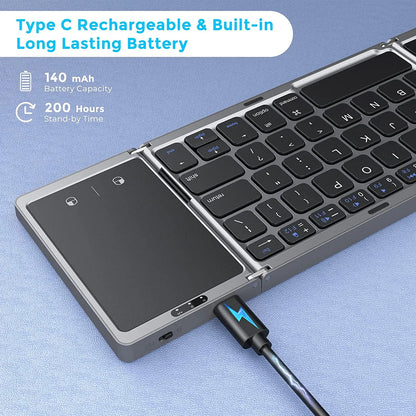 Teclado Bluetooth plegable Seenda: inalámbrico, recargable y portátil para PC, Mac, iOS, Android y Windows.