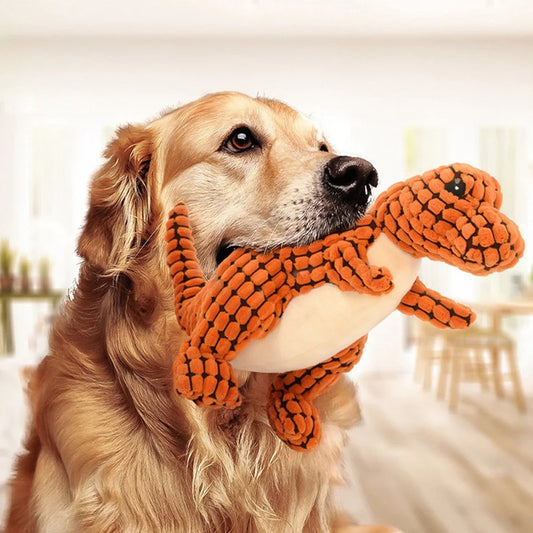 Dinosaurio suave para mascotas: juguete interactivo de peluche para perros y gatos pequeños