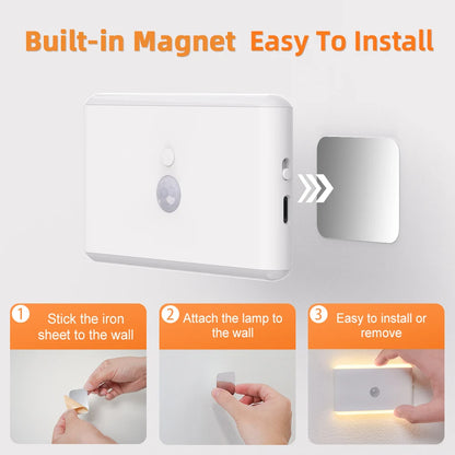 Luz nocturna LED con sensor de movimiento: lámpara regulable a pilas para escaleras, dormitorios y más.